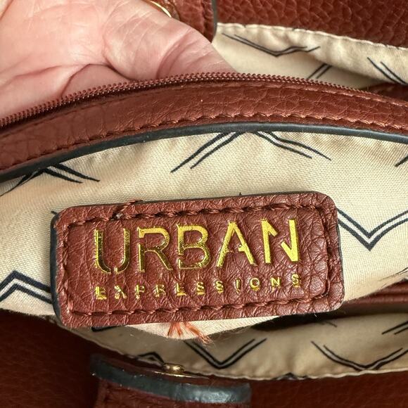Urban Expressions Brown Large Crossbody Shoulder Satchel Handbag Purse - Picture 7 of 16
